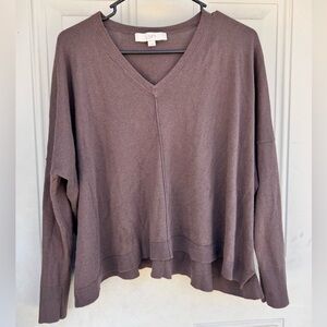 LOFT wide women’s Chocolate Knit Top size MEDIUM small slits on both sides